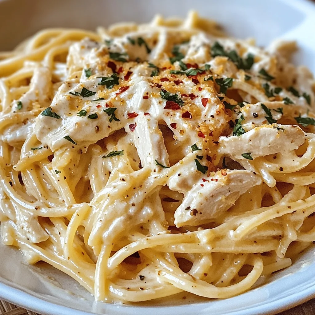 Creamy Crockpot Garlic Parmesan Chicken Pasta