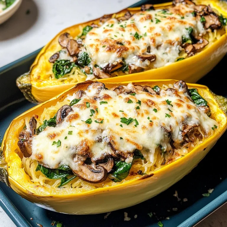 Creamy Spinach and Mushroom Stuffed Spaghetti Squash