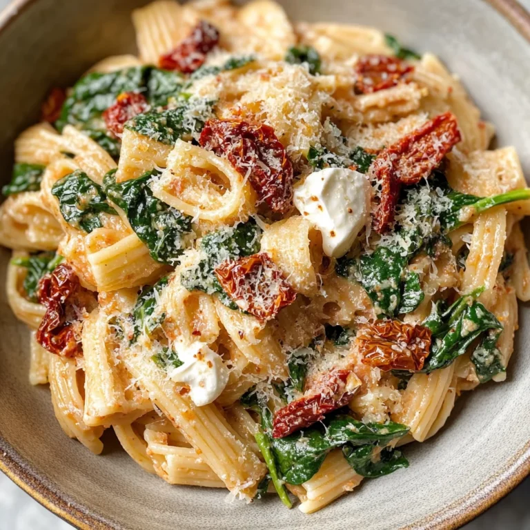 Spicy Spinach and Sun Dried Tomato Pasta